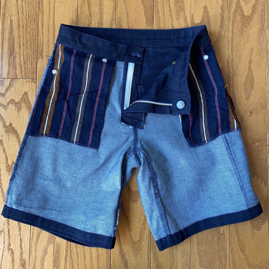Ginger jean shorts inside out showing extended front pocket bags