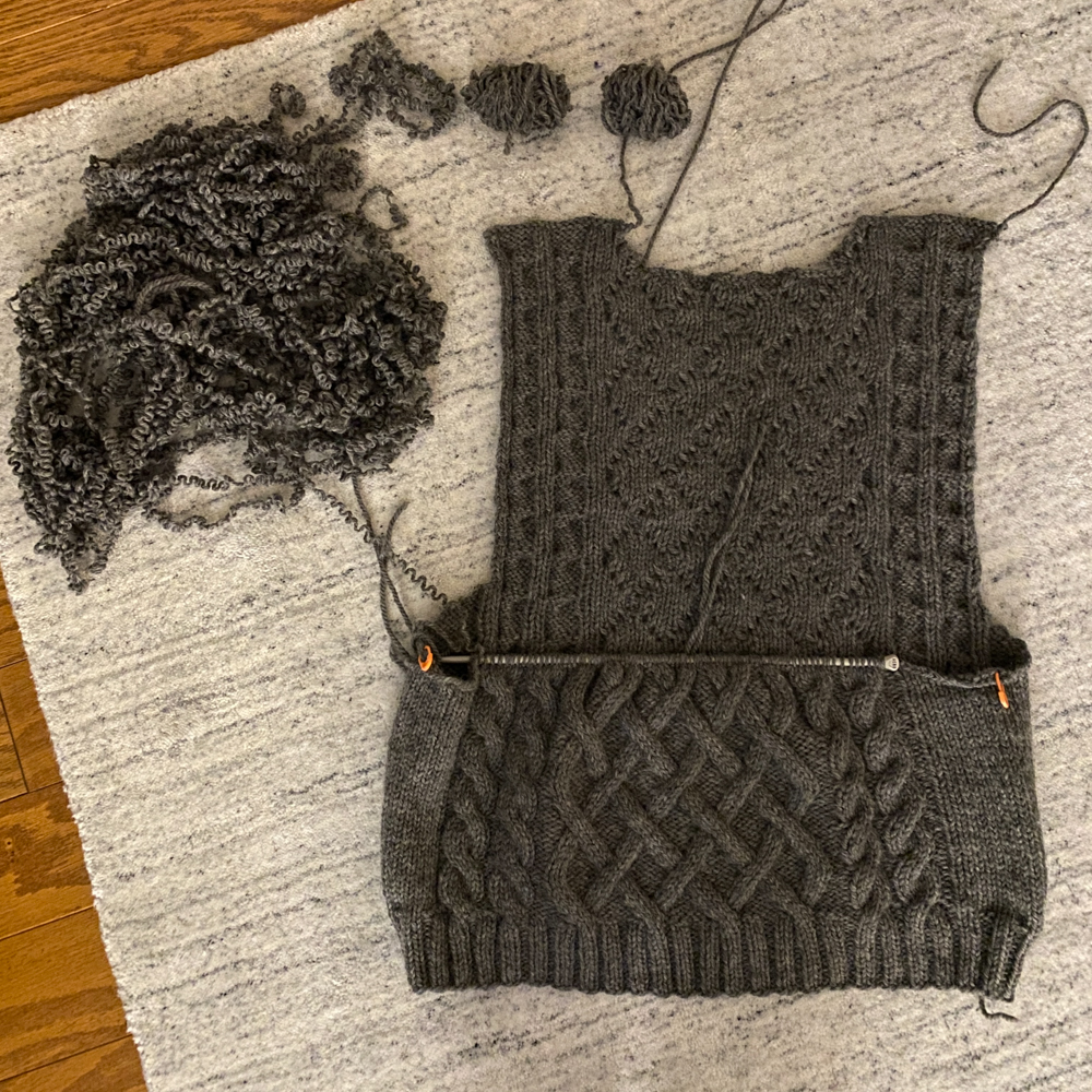 SO ME Notched Neck Cable Knit Sweater Vest
